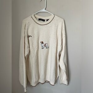 Cream Crewneck Sweater with Dog Embroidery - Men's